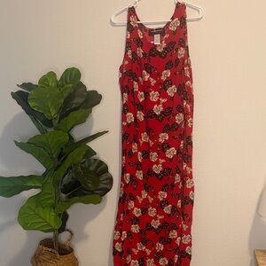 Vintage Sag Harbor Red and Black Floral Maxi summer Dress 2X